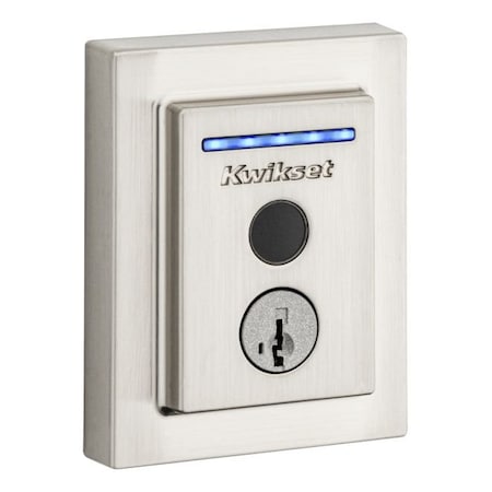 Kwikset Halo Touch Contemporary Fingerprint Deadbolt , Built-in Wifi and SmartKey Backup Satin Nickel Finish 959CNTFPRT-15S